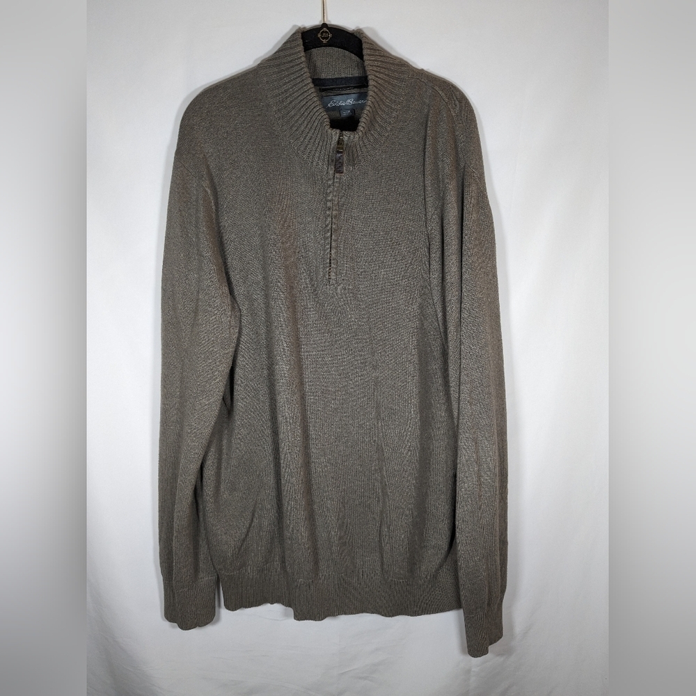 Eddie Bauer Cashmere Cotton Blend Brown Quarter Zip Sweater Men's Size Tall XL